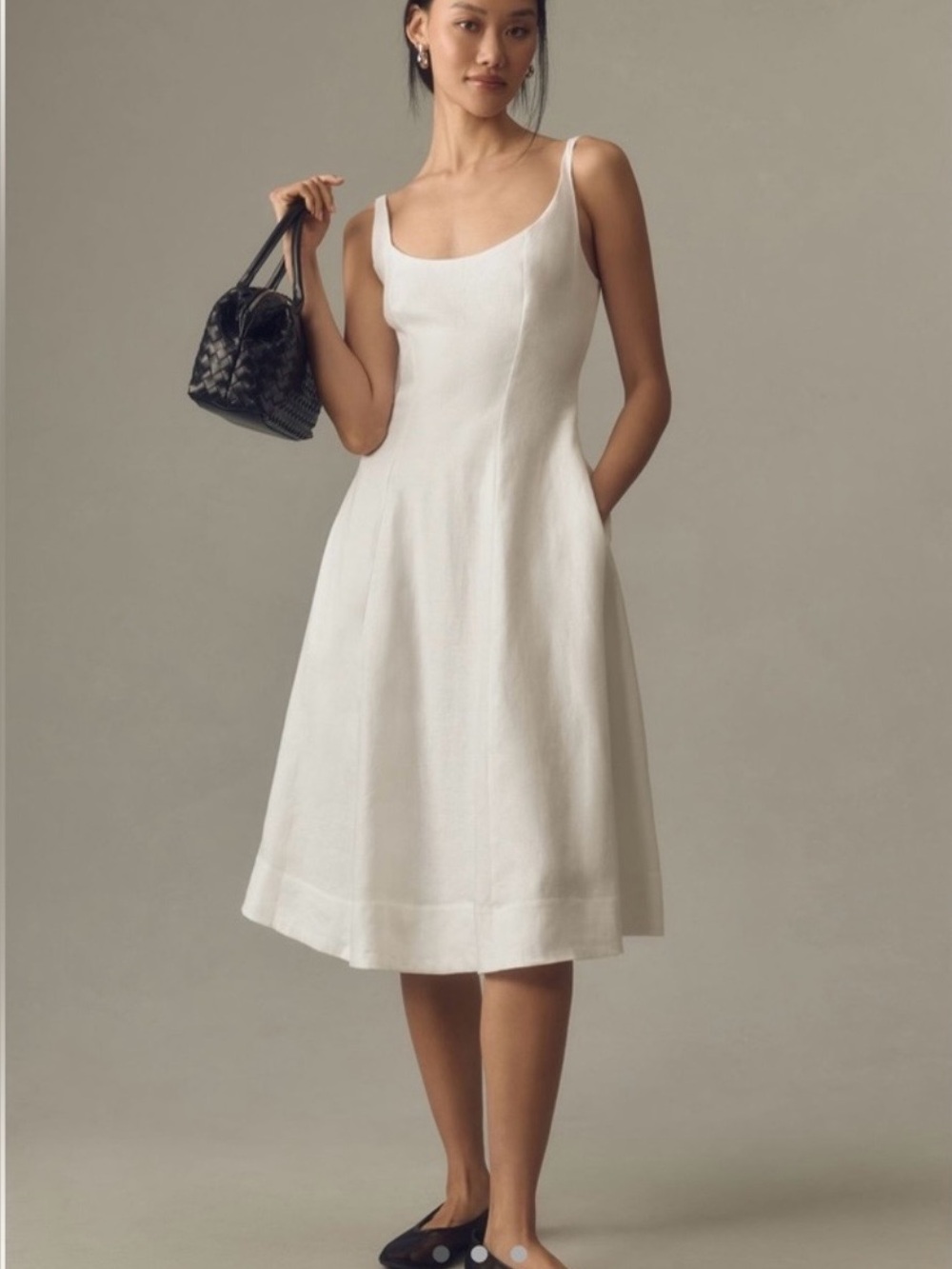 REFORMATION Magnolia White Linen Midi Dress Size 12 Lined Pockets $248 RRP